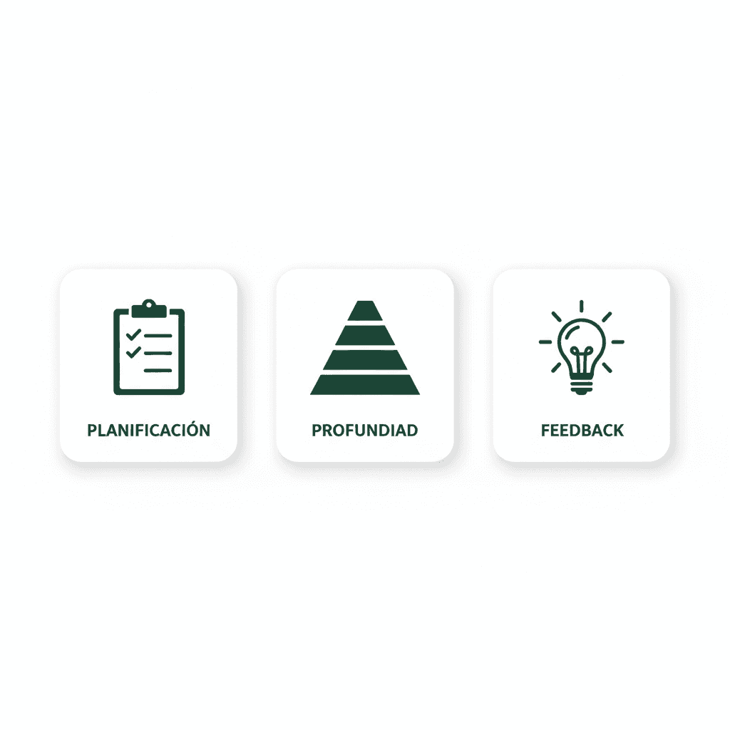 Planning, depth, and feedback icons.